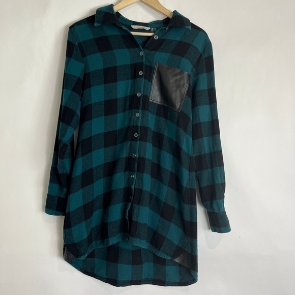 Soft Surroundings Oversized Buffalo Black and Teal Plaid Flannel in Size… - Picture 2 of 8